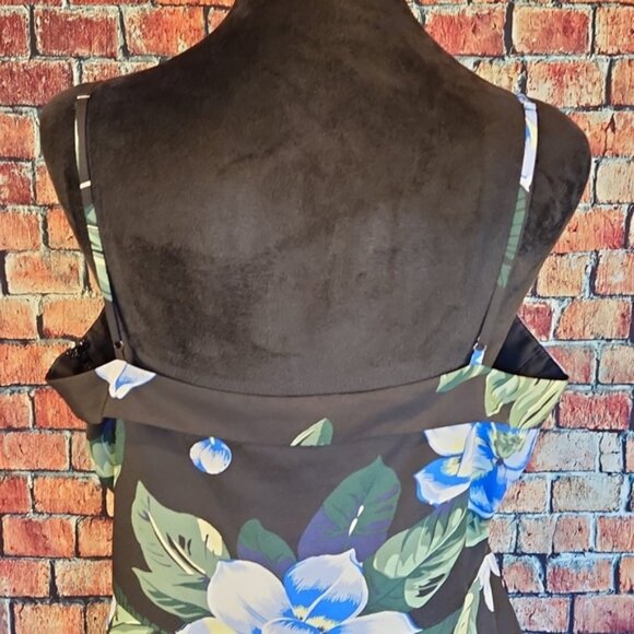 Banana Republic Navy Floral Hawaiian Strappy Dress Lined Asymmetrical 12 Tall - Picture 7 of 16